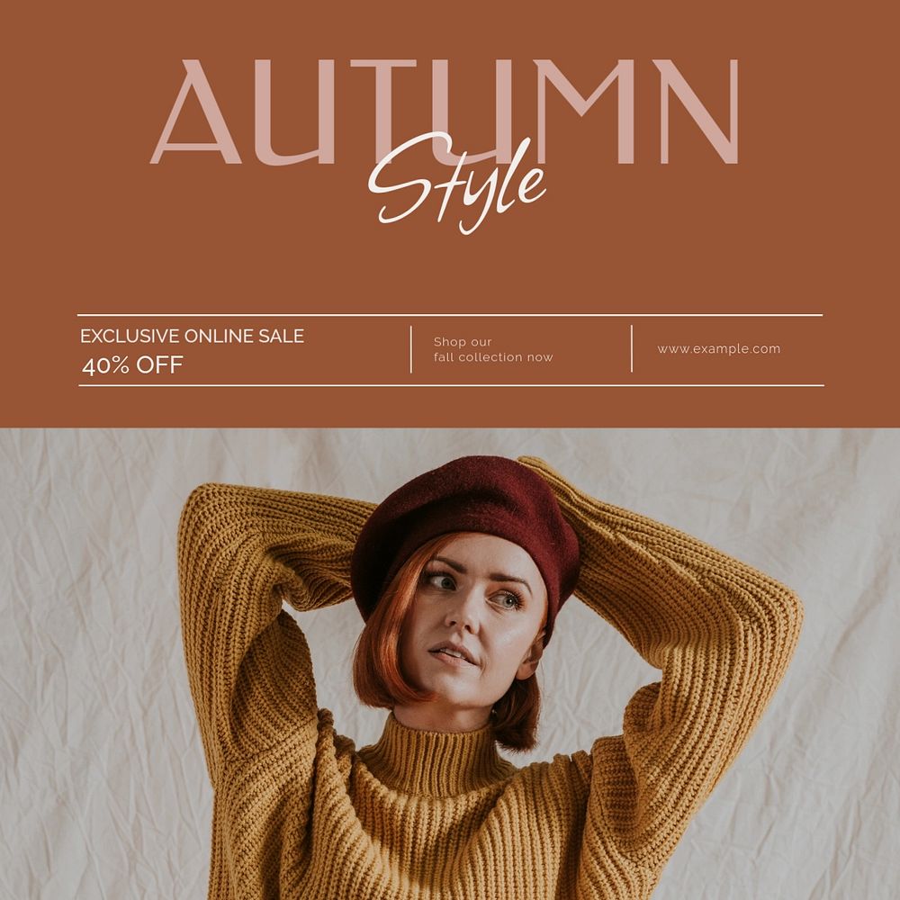 Autumn style Instagram post template, editable text