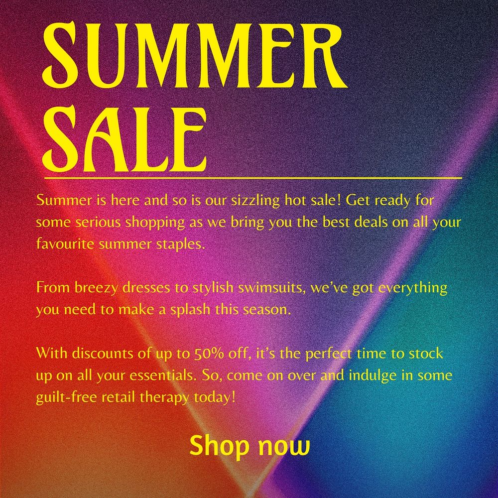 Summer sale Instagram post template, editable text