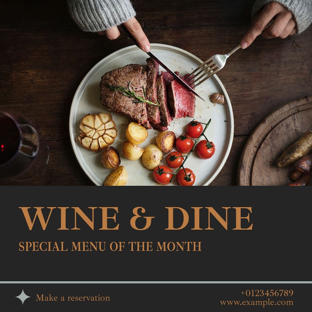 Wine & dine Instagram post template, editable text