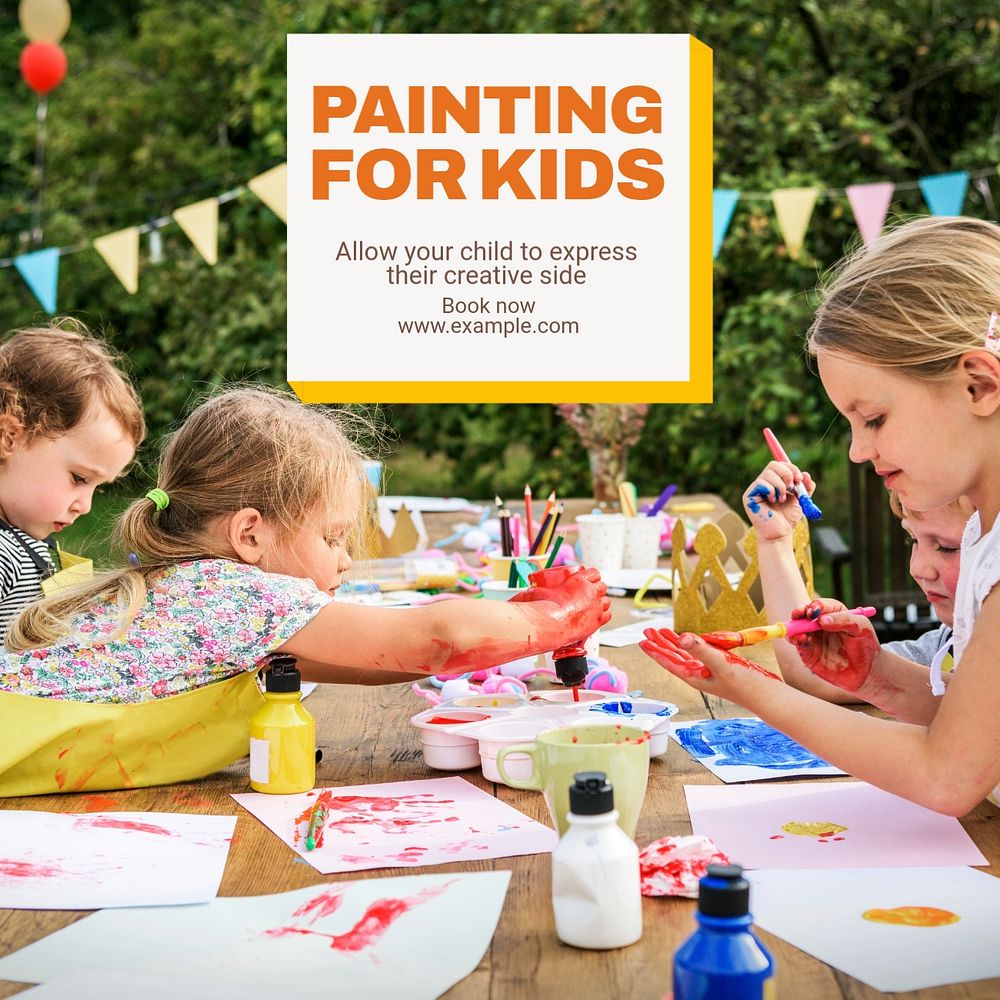 Painting for kids Instagram post template, editable text