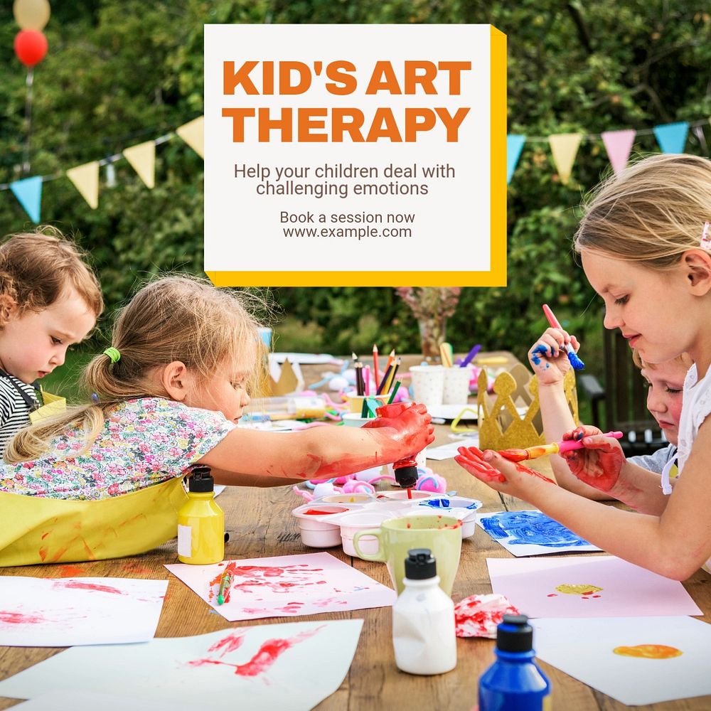 Kid's art therapy Instagram post template, editable text