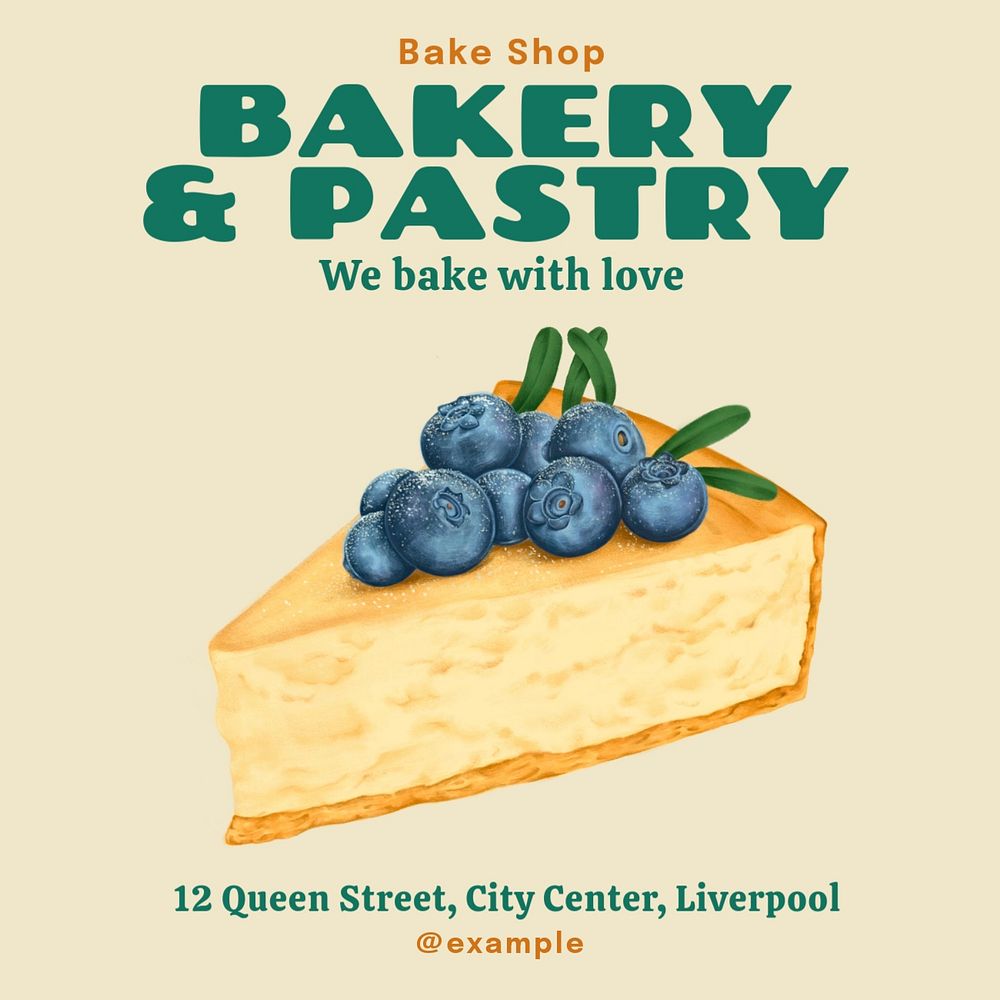 Bakery & pastry Instagram post template, editable text