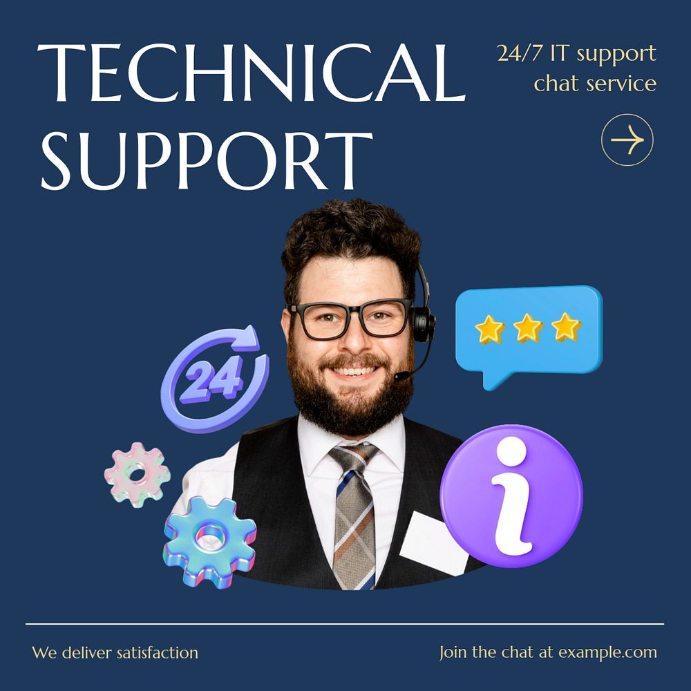 Technical support chat Instagram post template, editable text