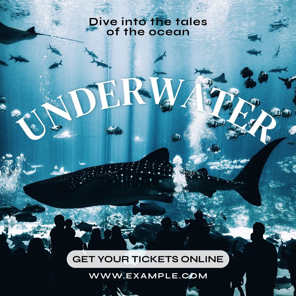 Underwater aquarium Instagram post template, editable text