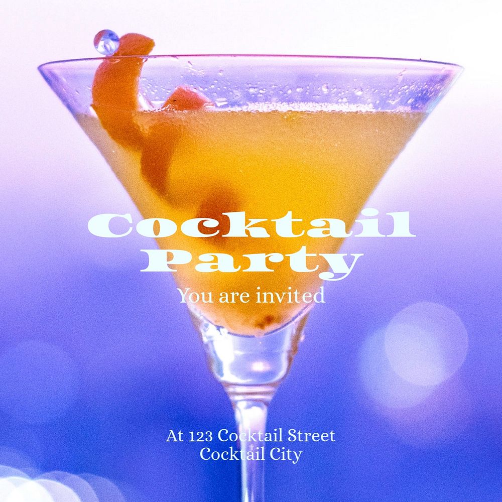 Cocktail party Instagram post template, editable text