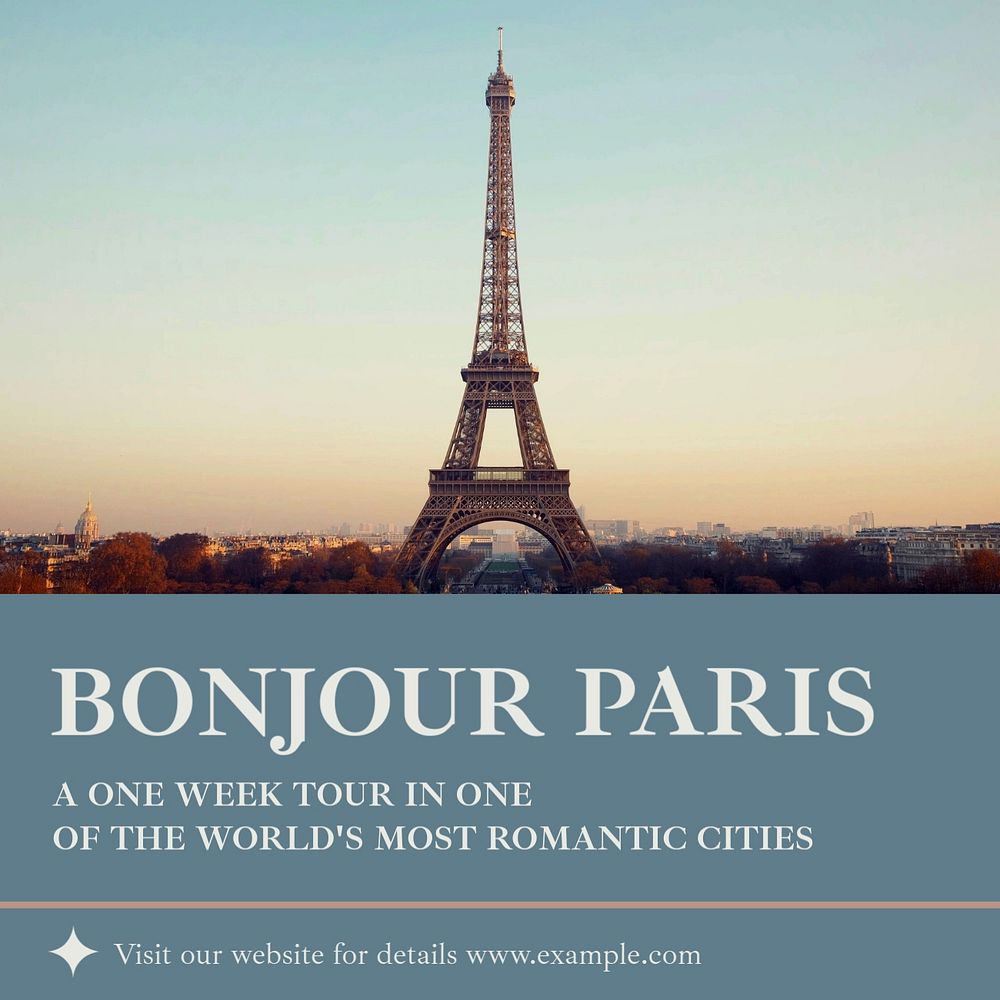 Paris travel Instagram post template, editable text