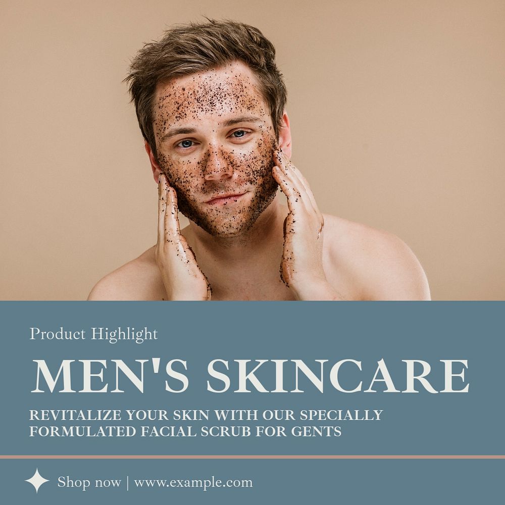 Men's skincare Instagram post template, editable text