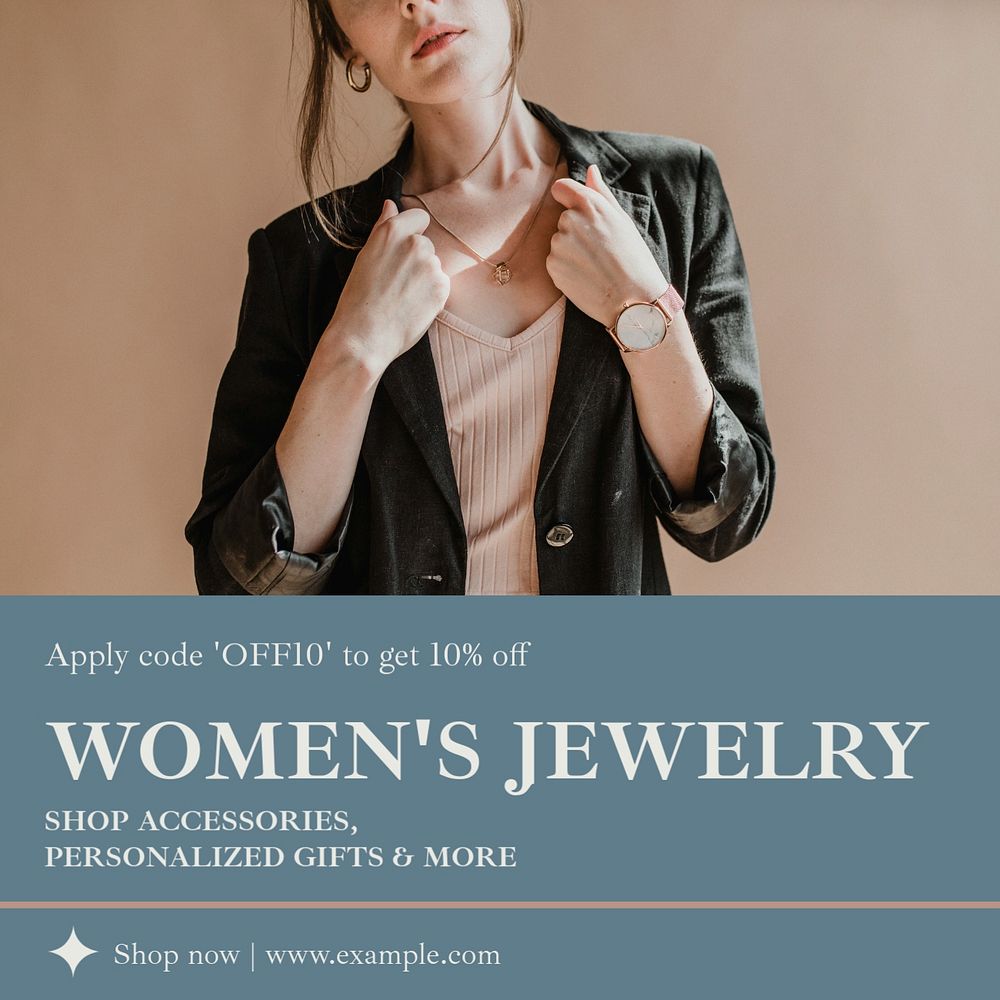 Women's jewelry Instagram post template, editable text