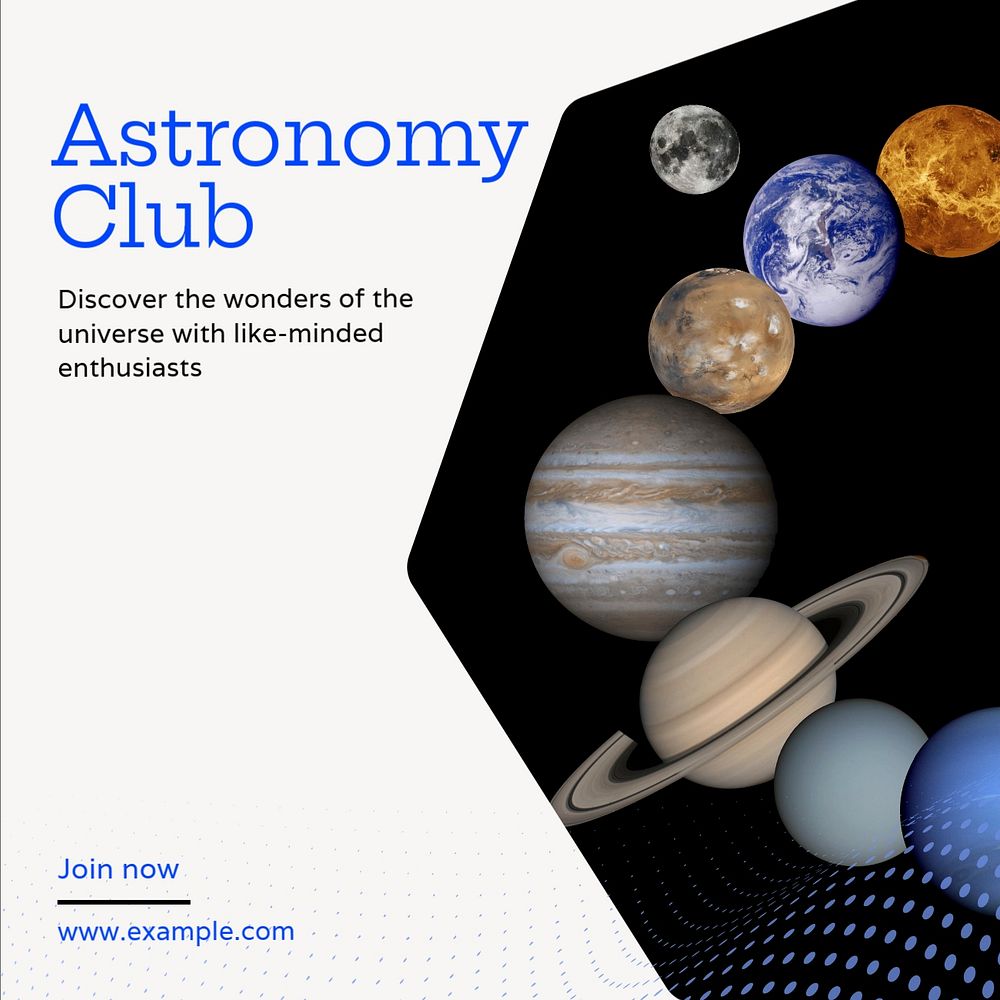 Astronomy club Instagram post template, editable text