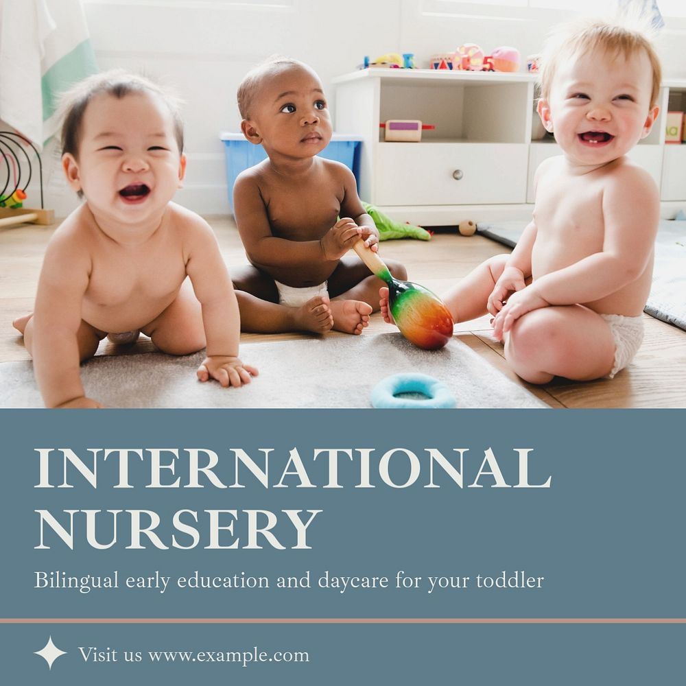 International nursery Instagram post template, editable text