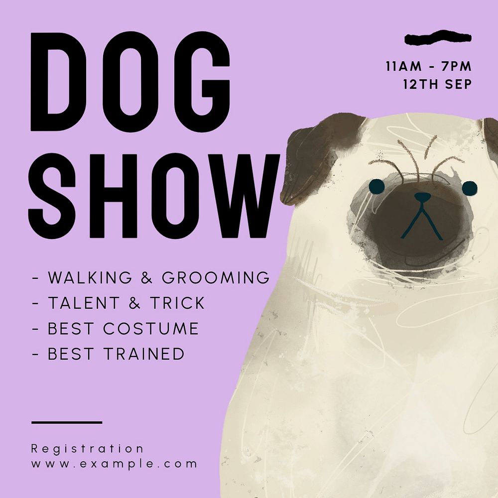 Dog show Instagram post template, editable text