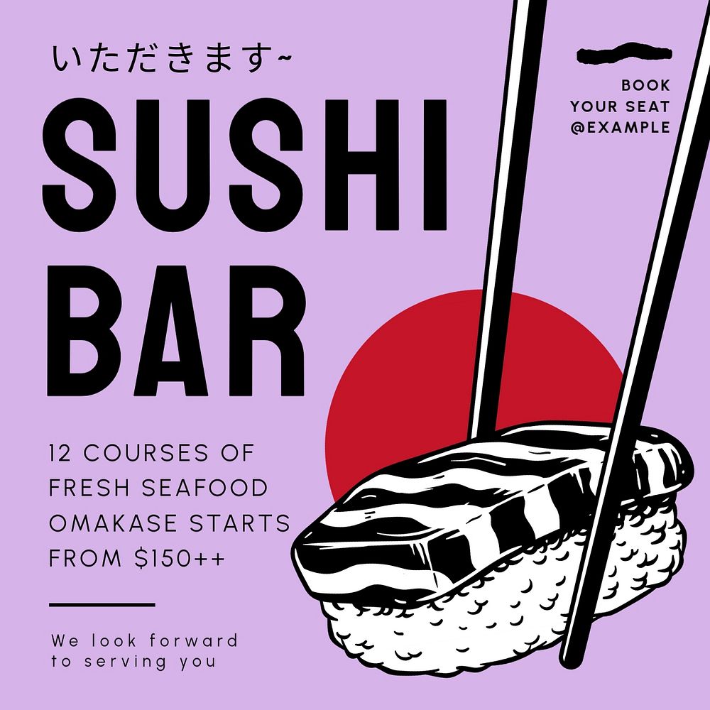 Sushi bar Instagram post template, editable text