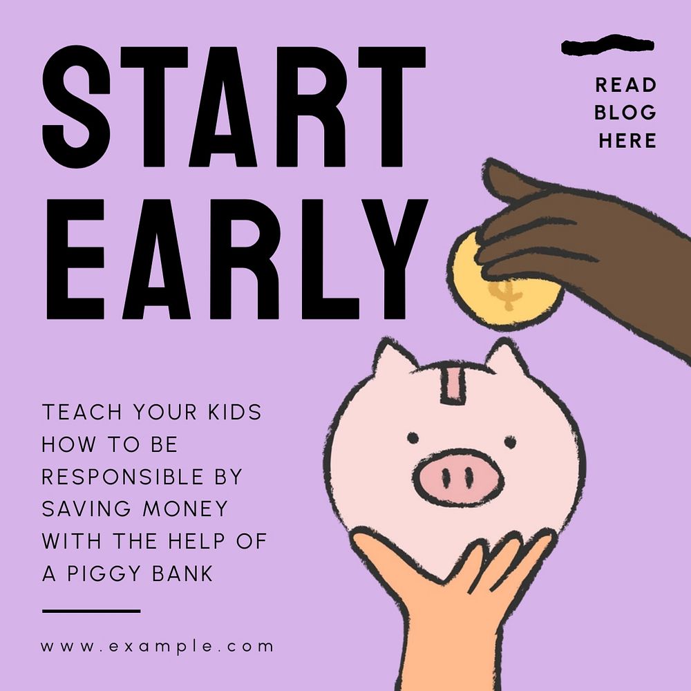 Saving money early Instagram post template, editable text