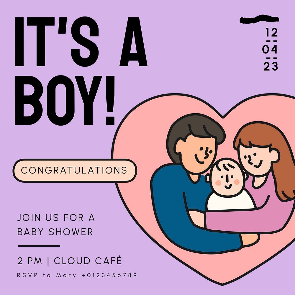 Boy baby shower Instagram post template, editable text