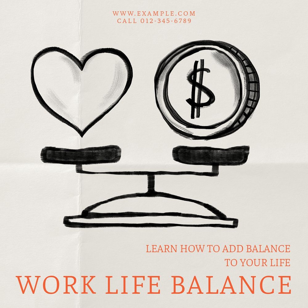 Work life balance Instagram post template, editable text