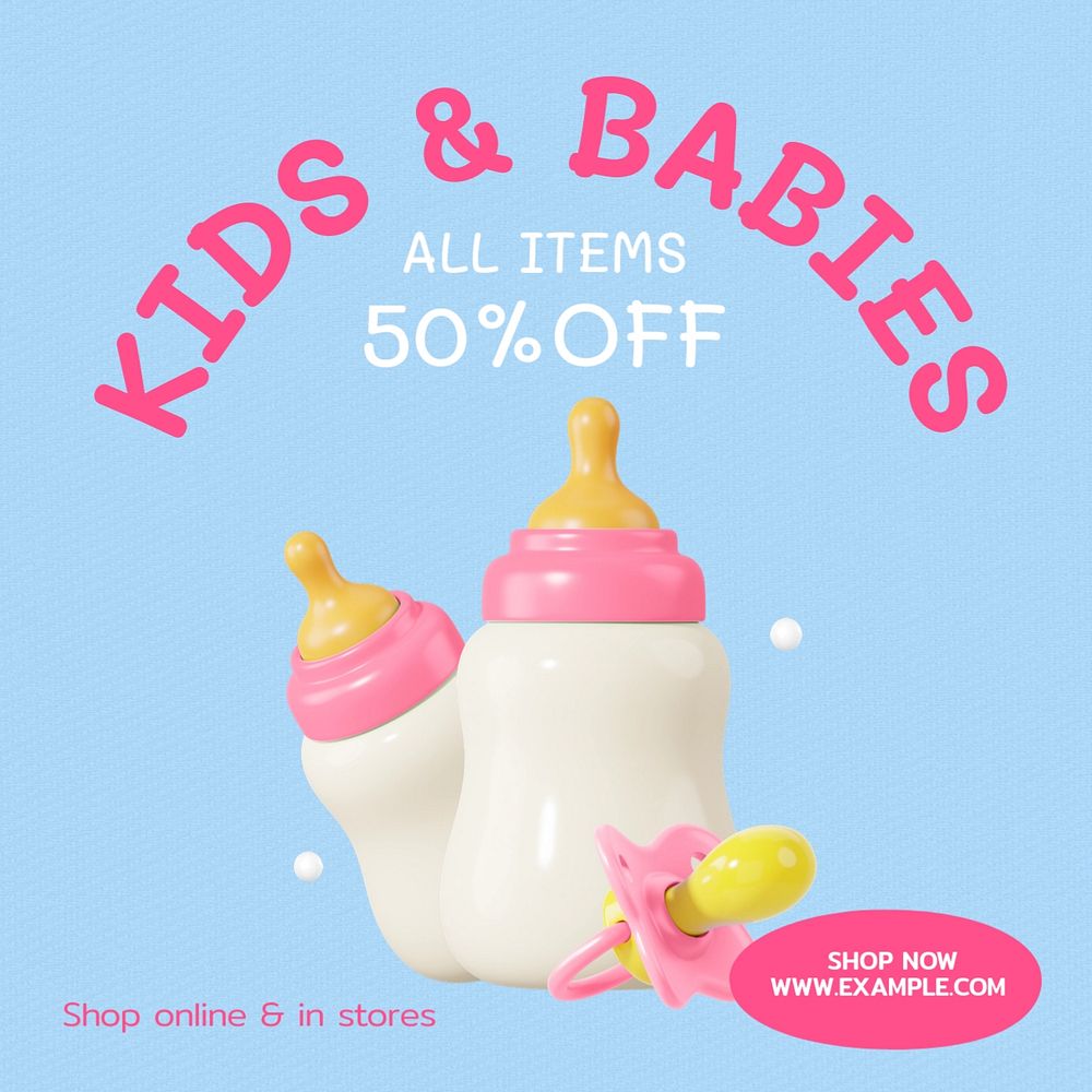 Sale, kid & baby Instagram post template, editable text