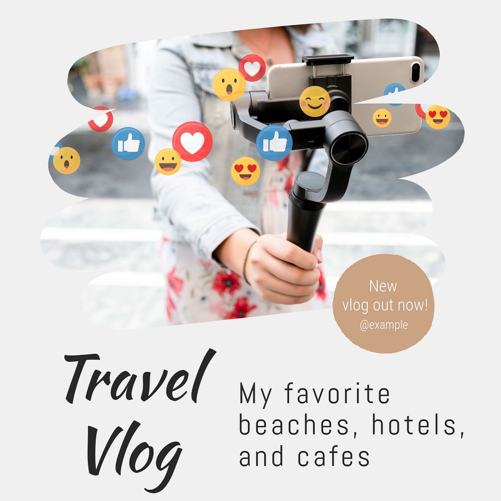 Travel vlog  Instagram post template, editable text