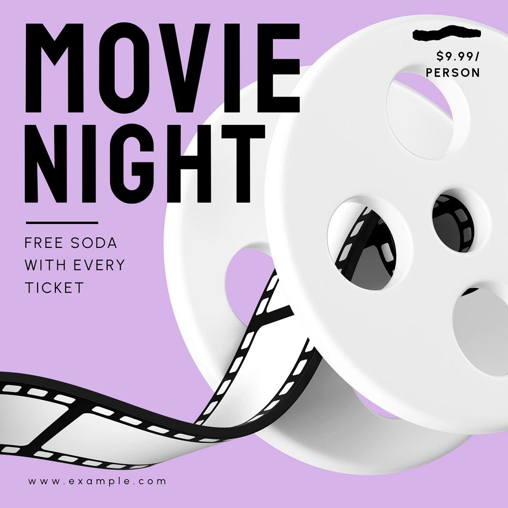 Movie night Instagram post template, editable text