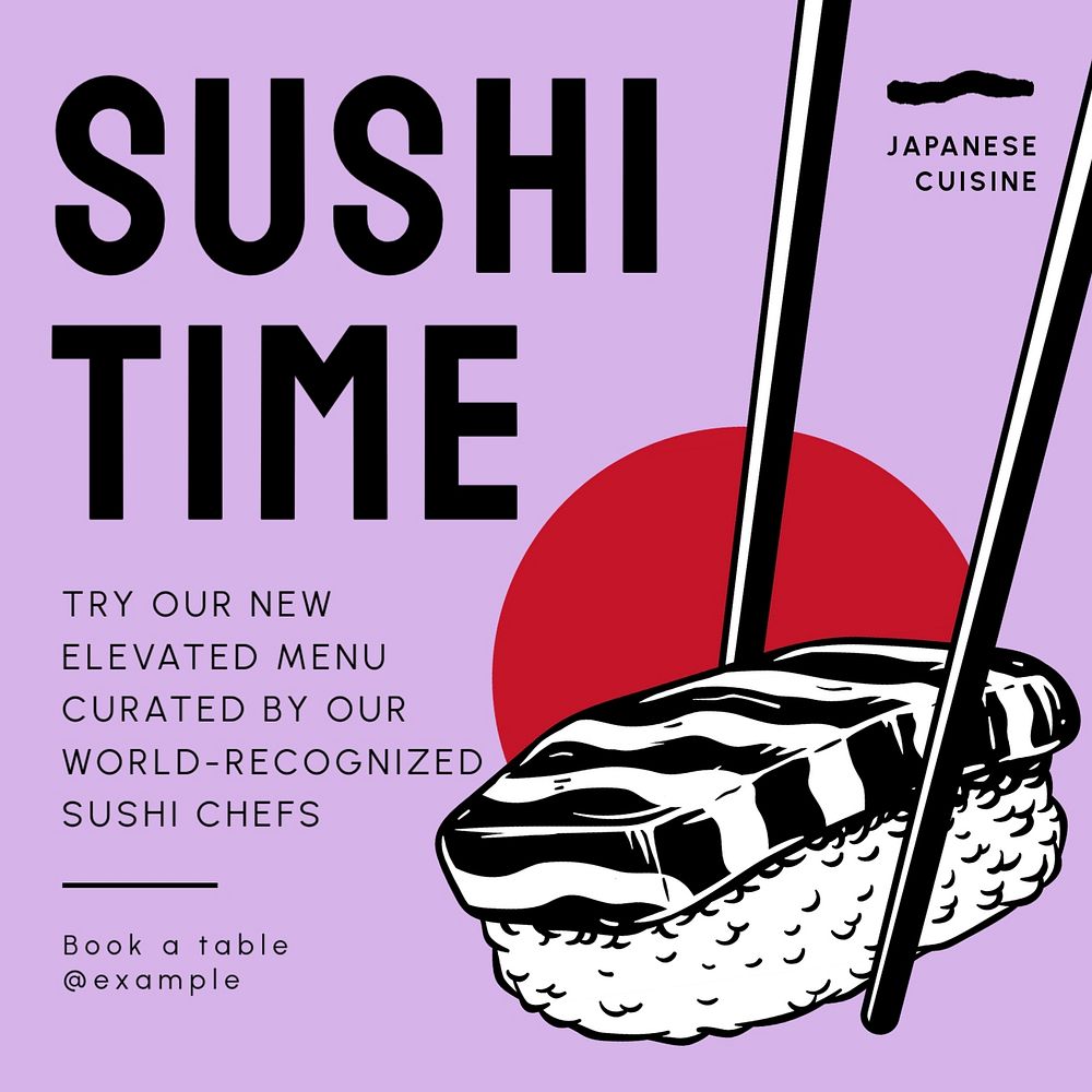 Sushi time Instagram post template, editable text