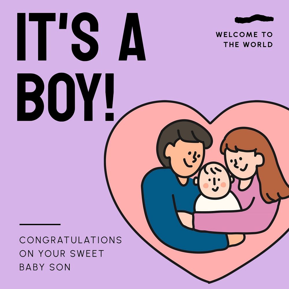 It's a boy Instagram post template, editable text