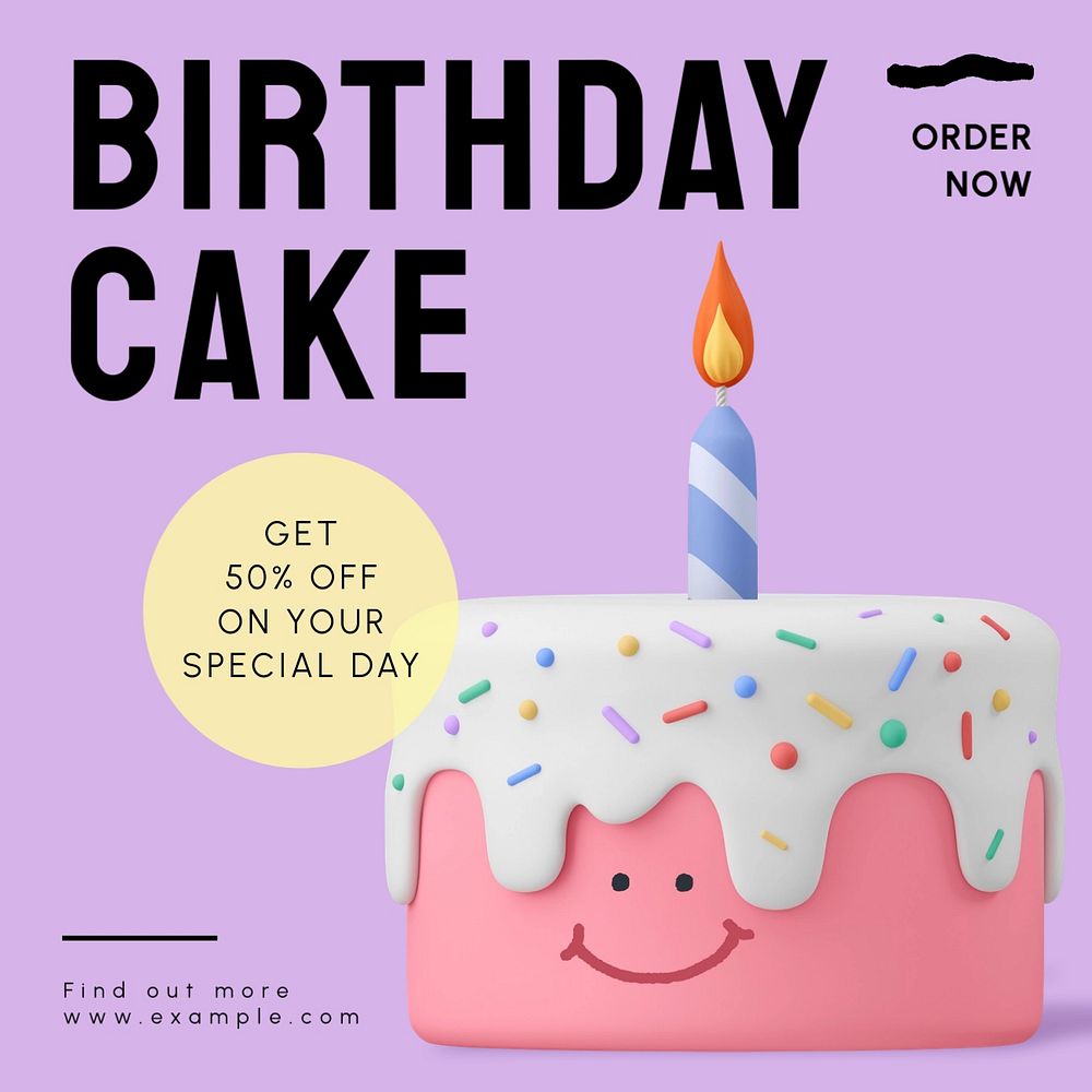 Birthday cake Instagram post template, editable text