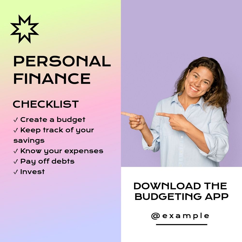 Personal finance checklist Instagram post template, editable text