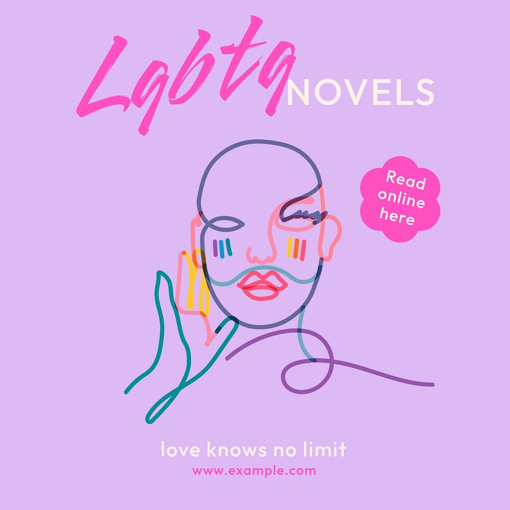 LGBTQ novels Instagram post template, editable text