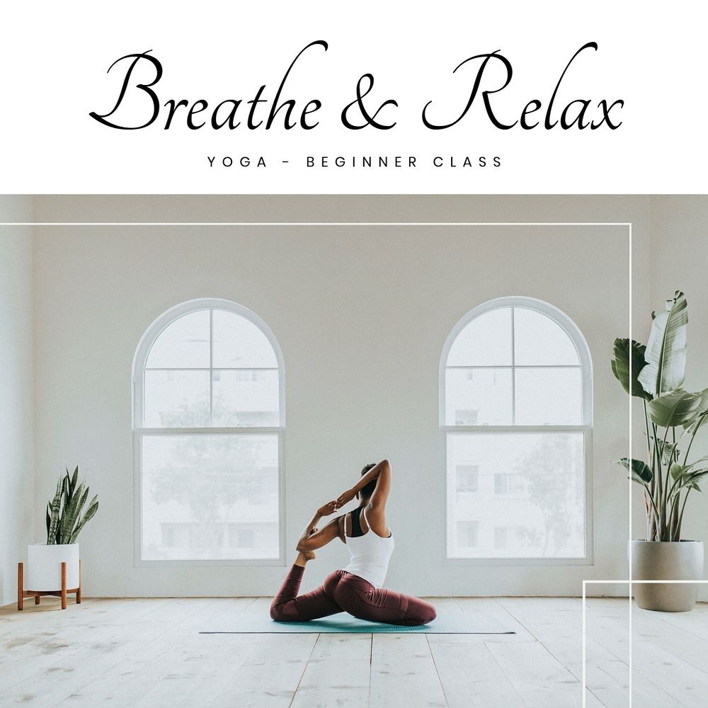 Breathe & relax, yoga Instagram post template, editable text