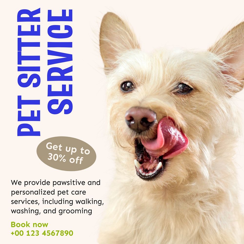 Pet sitter service Instagram post template, editable text