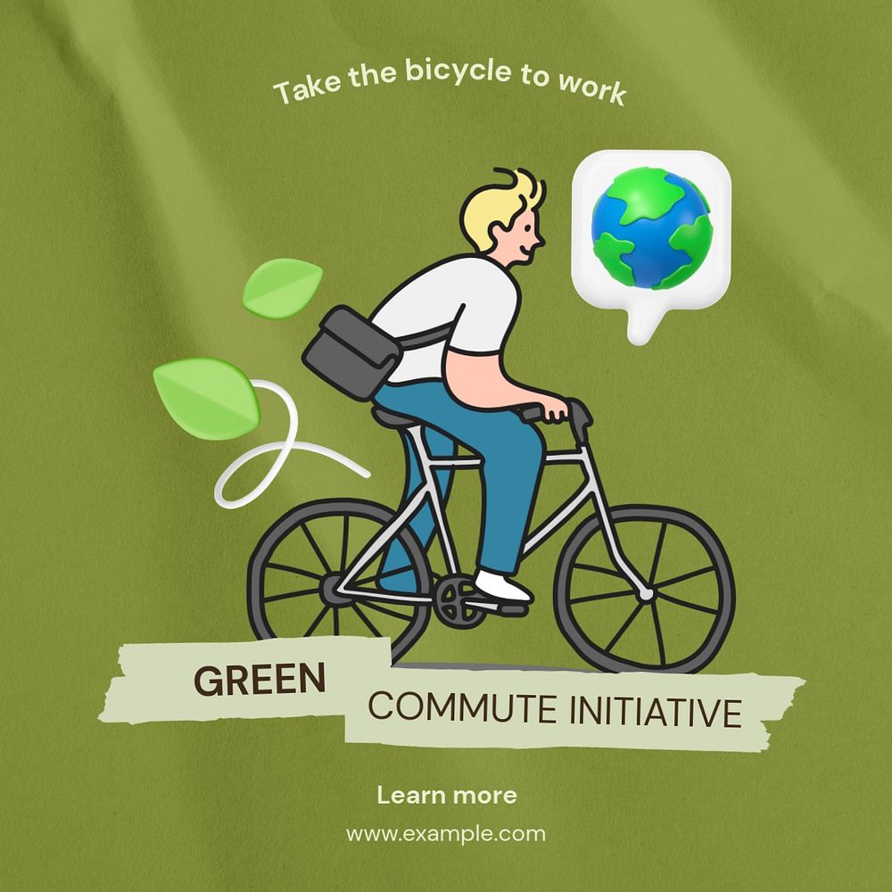 Green commute initiative Instagram post template, editable text