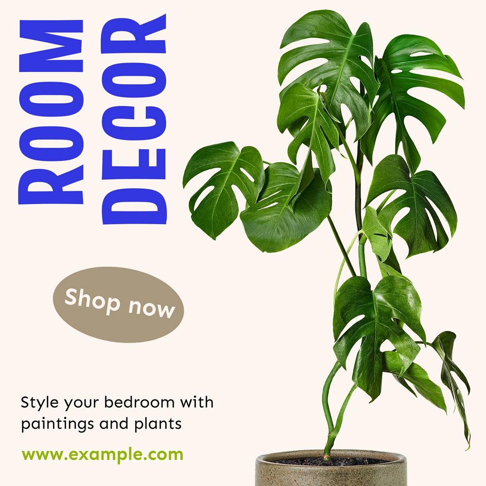 Room decoration Instagram post template, editable text