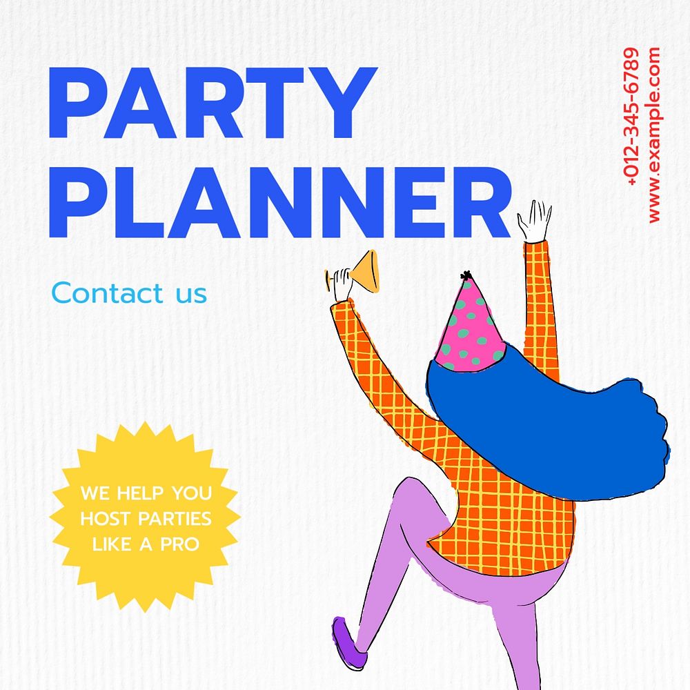 Party planner Instagram post template, editable text