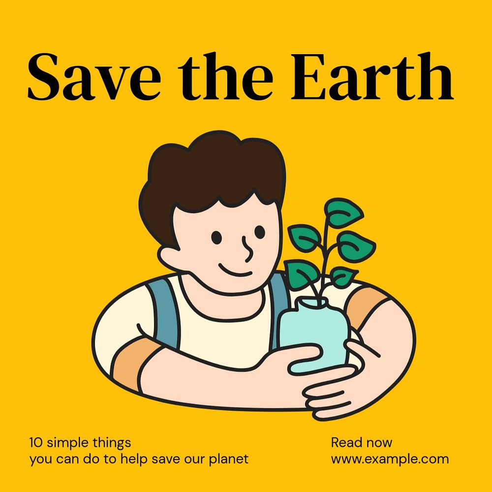 Save the earth Instagram post template, editable text