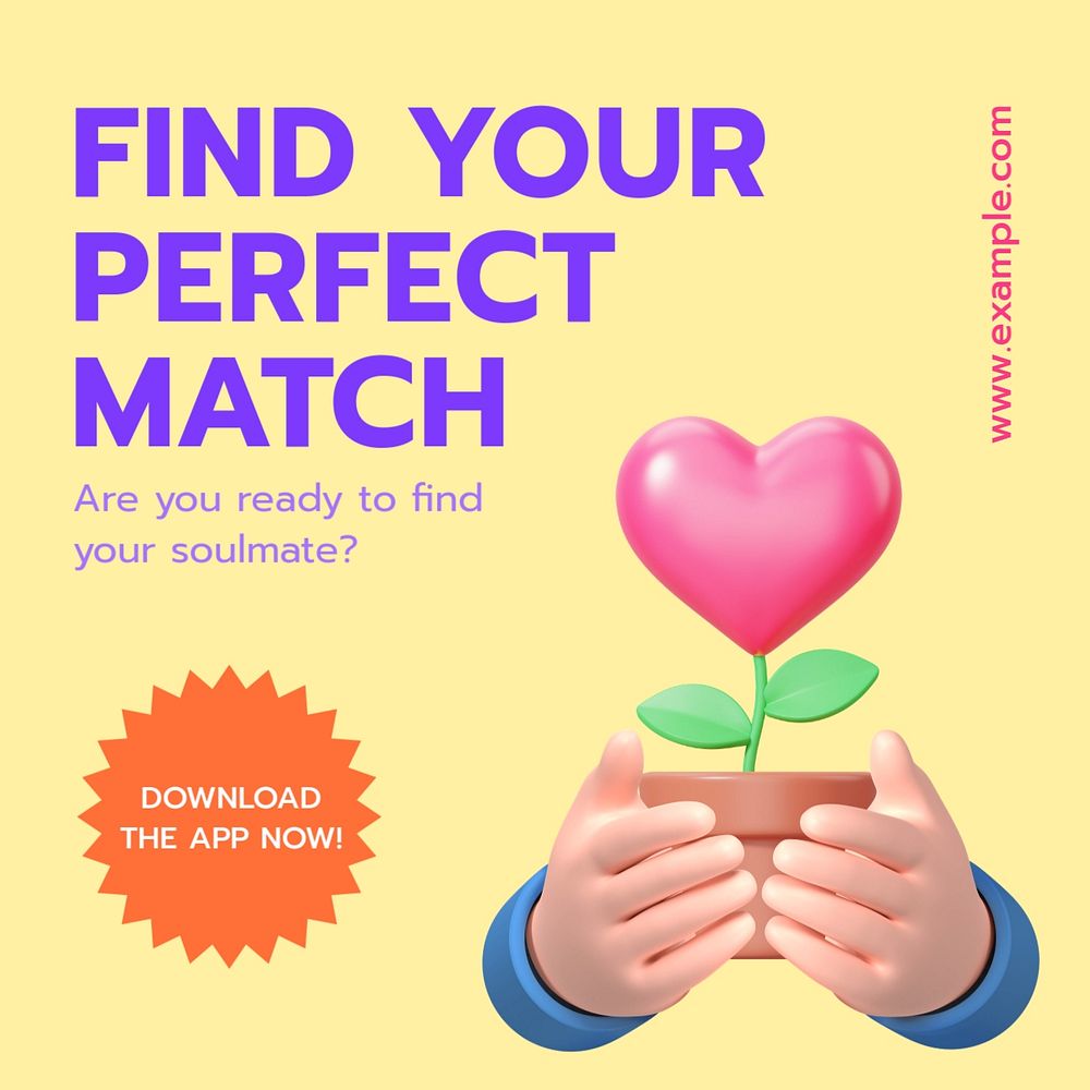 Online dating Instagram post template, editable text