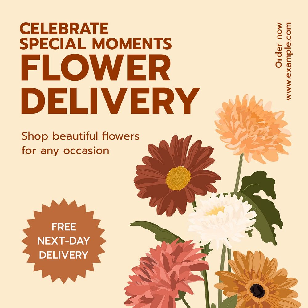 Flower delivery Instagram post template, editable text