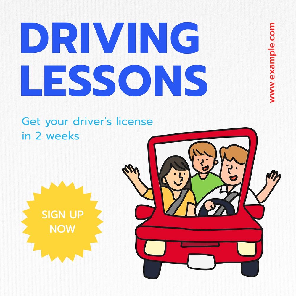 Driving lessons Instagram post template, editable text