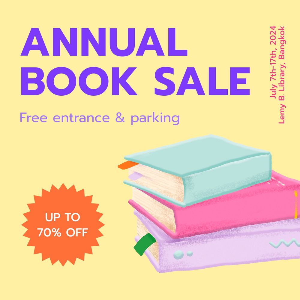 Annual book sale Instagram post template, editable text
