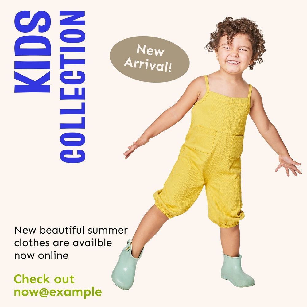 Kids collection Instagram post template, editable text