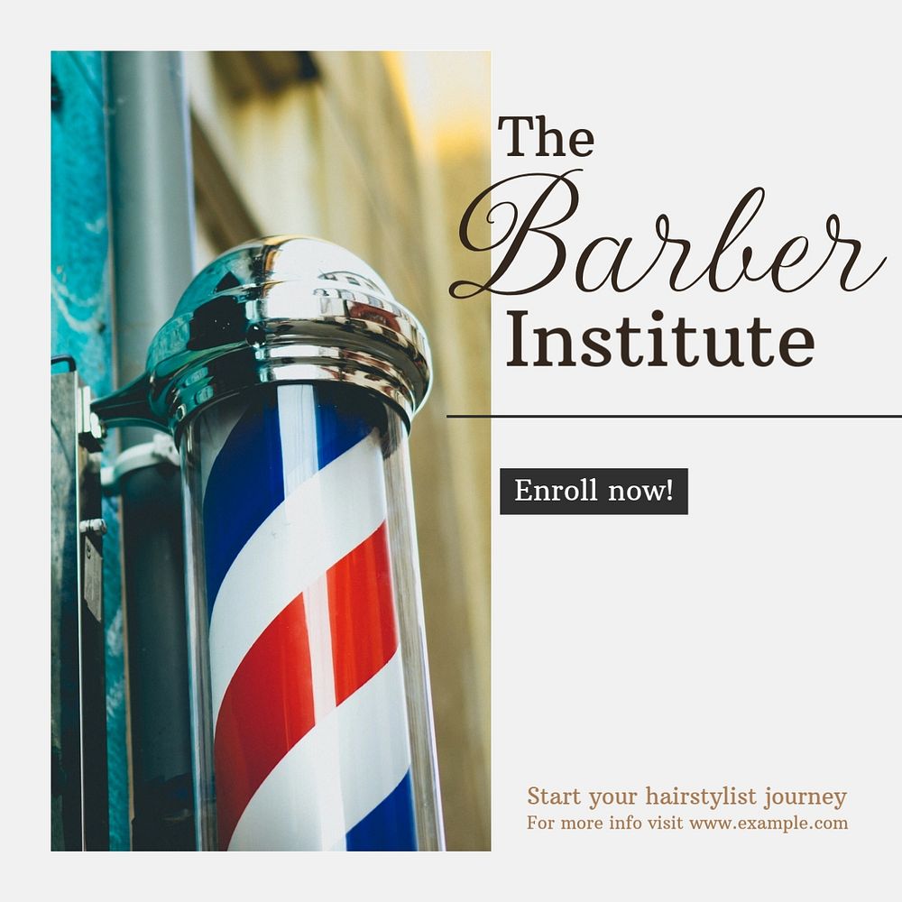 Barber institute Instagram post template, editable text