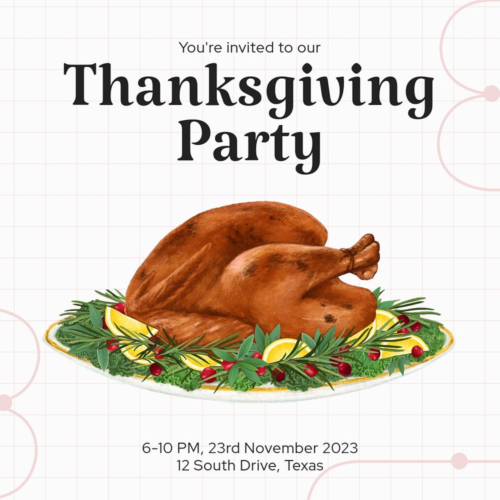 Thanksgiving party Instagram post template, editable text