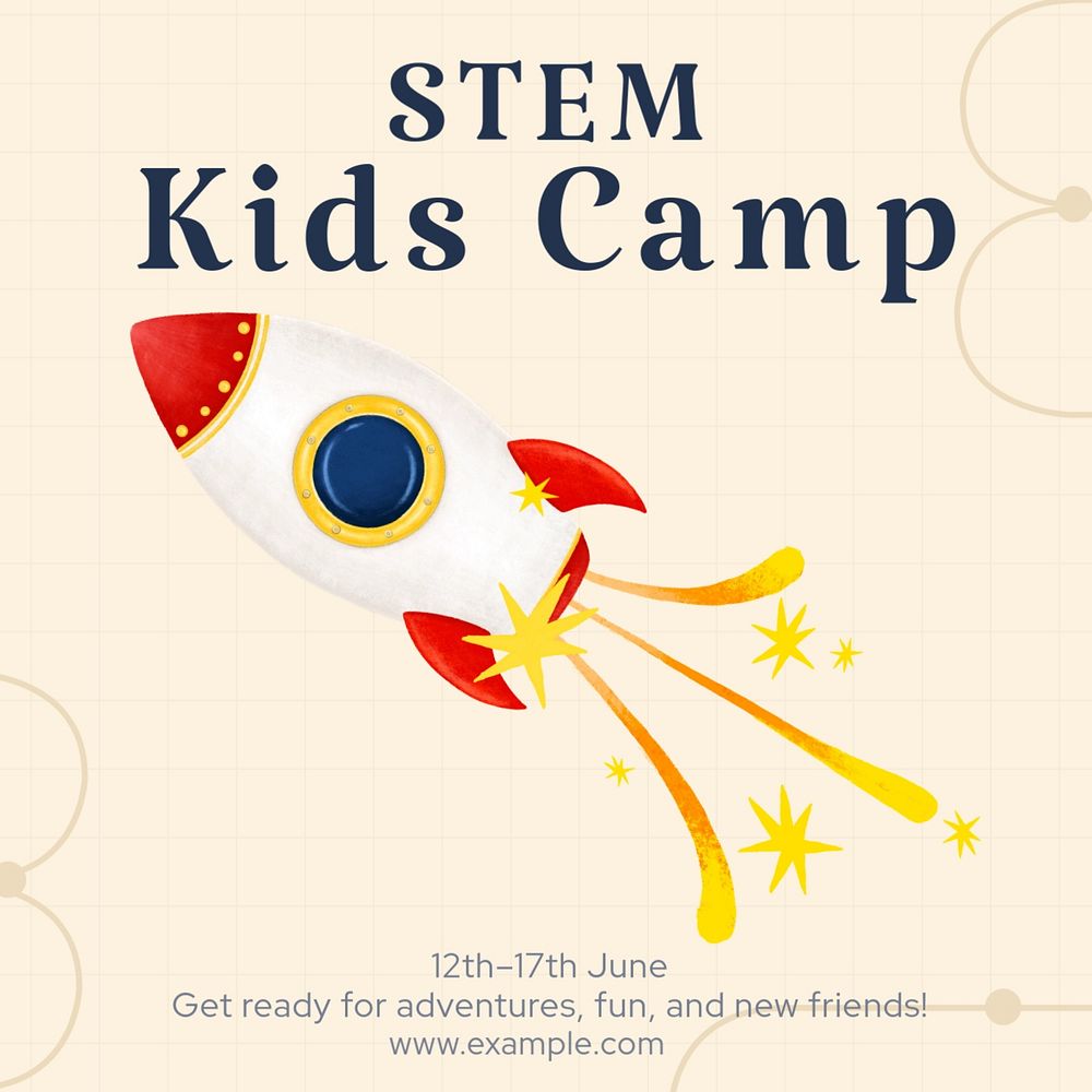 STEM kids camp Instagram post template, editable text