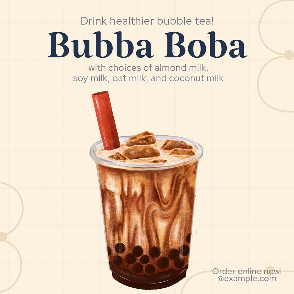 Healthy boba Instagram post template, editable text