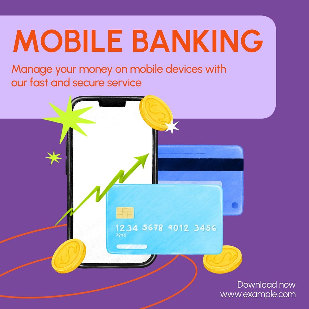 Mobile banking Instagram post template, editable text