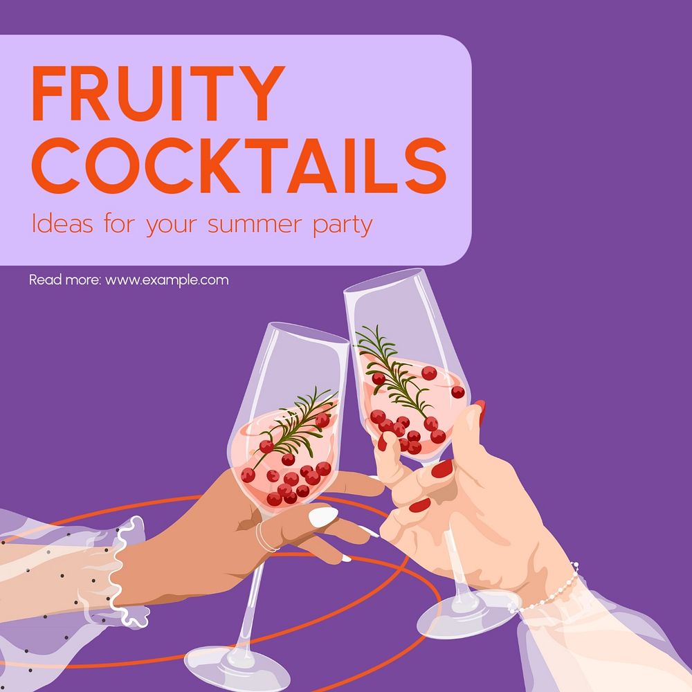 Fruity cocktails Instagram post template, editable text