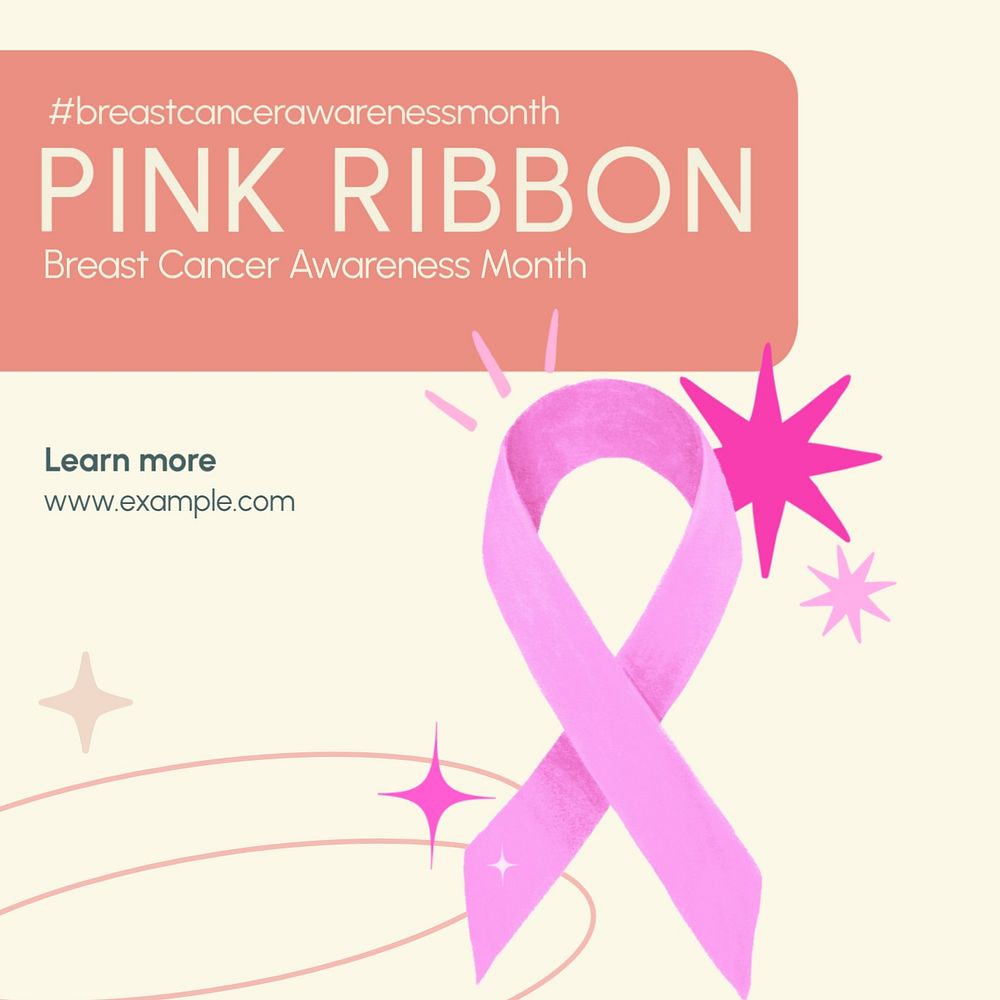 Pink ribbon Instagram post template, editable text