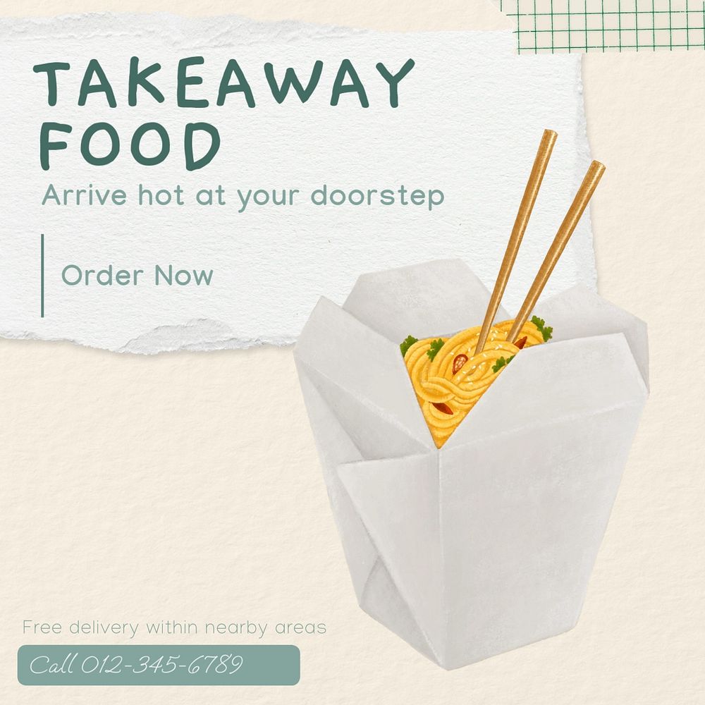 Takeaway food Instagram post template, editable text