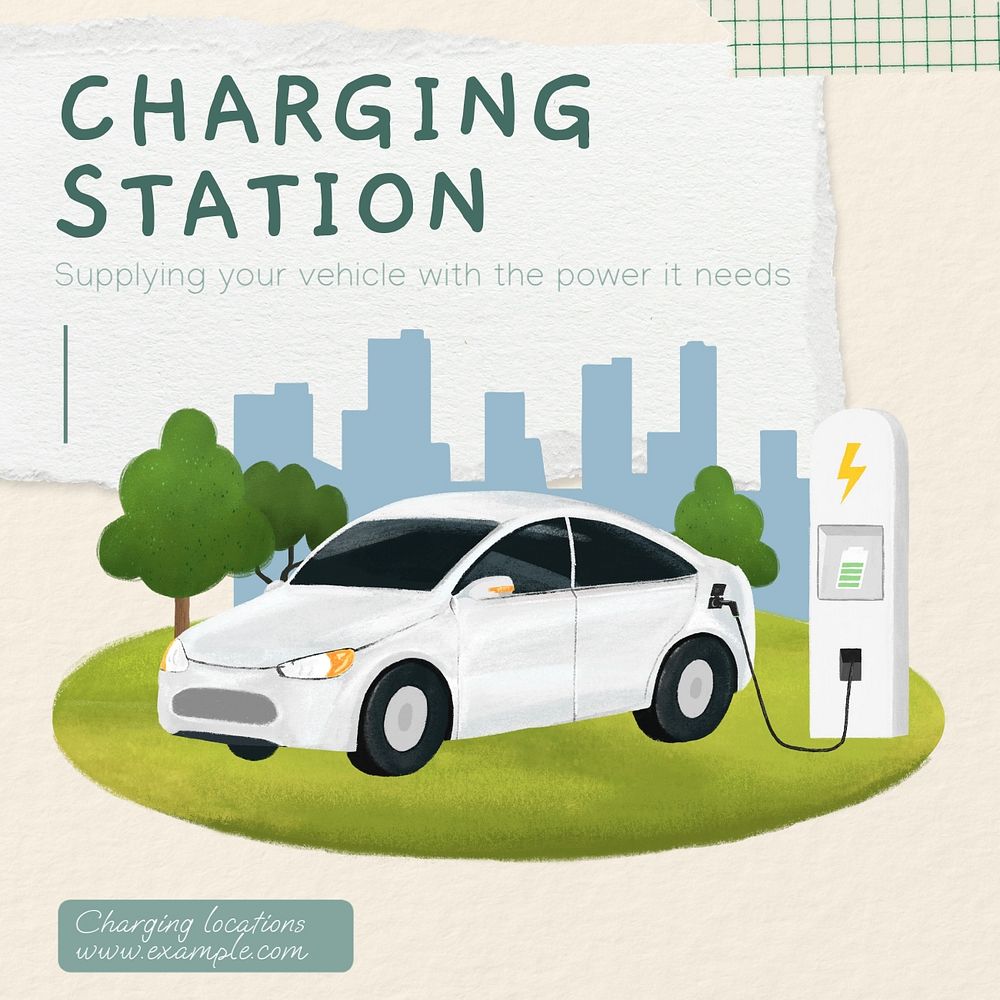 Charging station Instagram post template, editable text