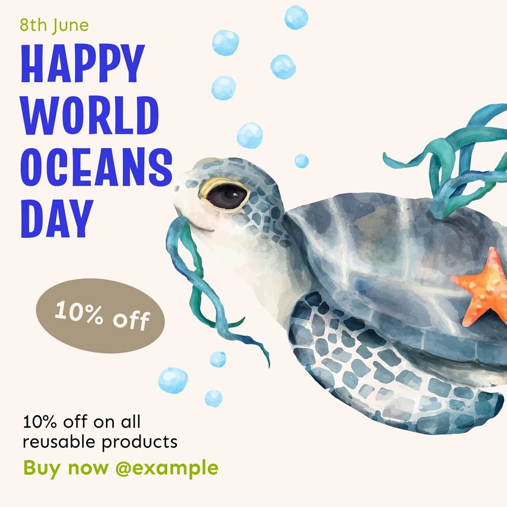 Oceans day Instagram post template, editable text