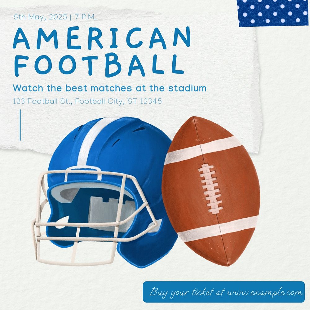 American football Instagram post template, editable text