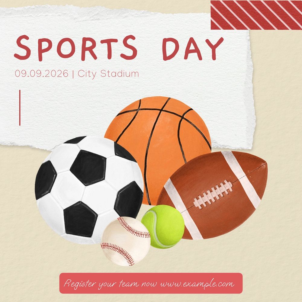 Sports day Instagram post template, editable text